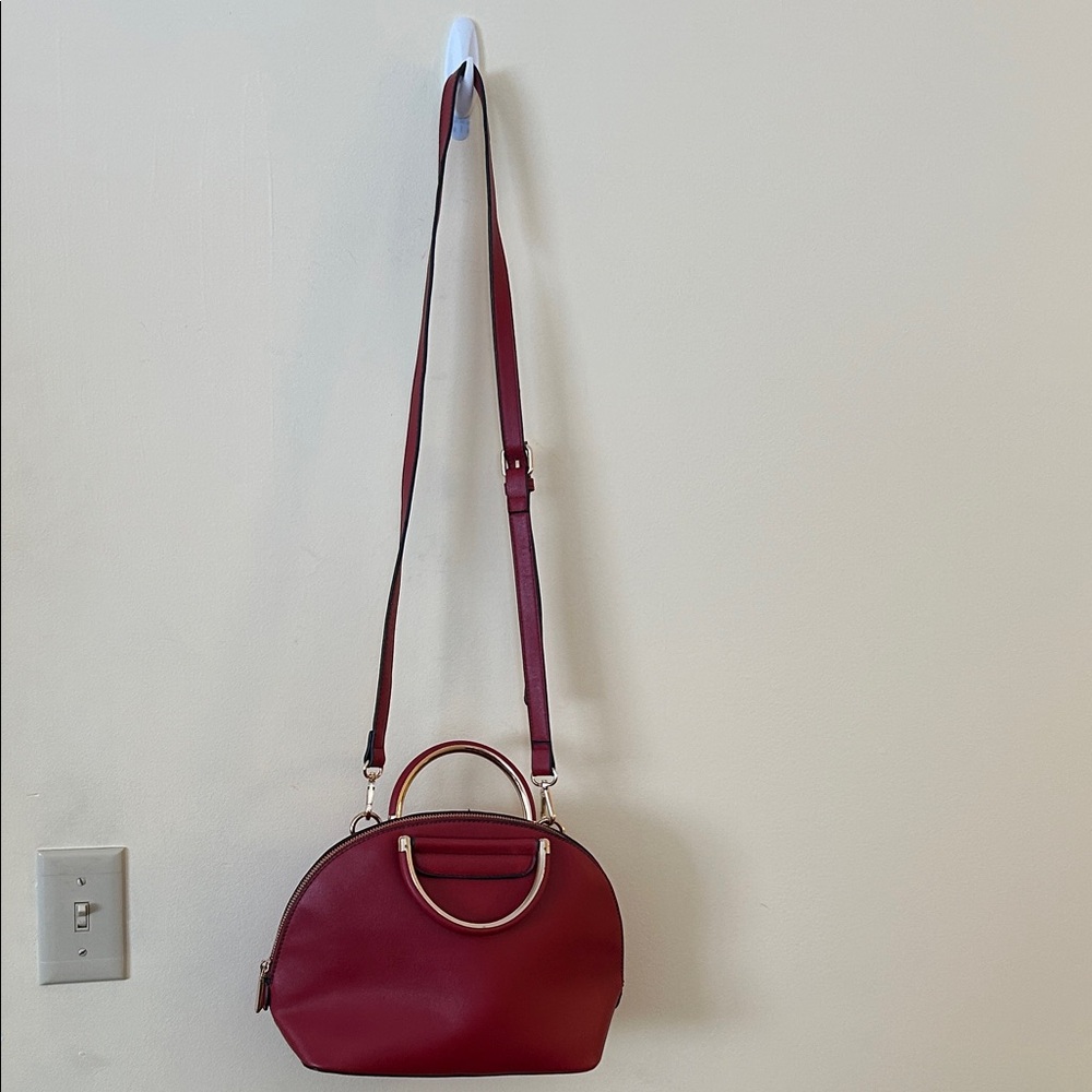 Isabelle Handbag with Gold-Tone Ring Handle Crossbody Clutch Red Purse - Picture 2 of 12